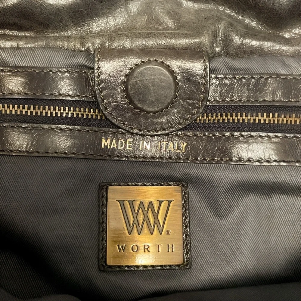 Vintage Worth Made in Italy Olive Green Embossed Leather Satchel or Handbag